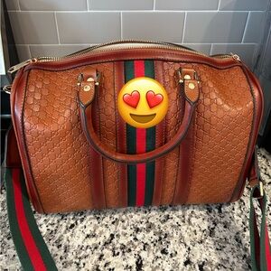Brown Purse with Green and Red Web Stripe